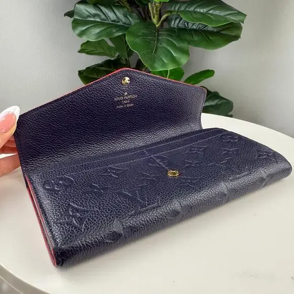 B108 💎✨Authentic Louis Vuitton Monogram Empreinte Long Wallet Navy Red Accent - Picture 3 of 8